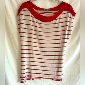 Red & White Stripe Cap Sleeve Zipper Top